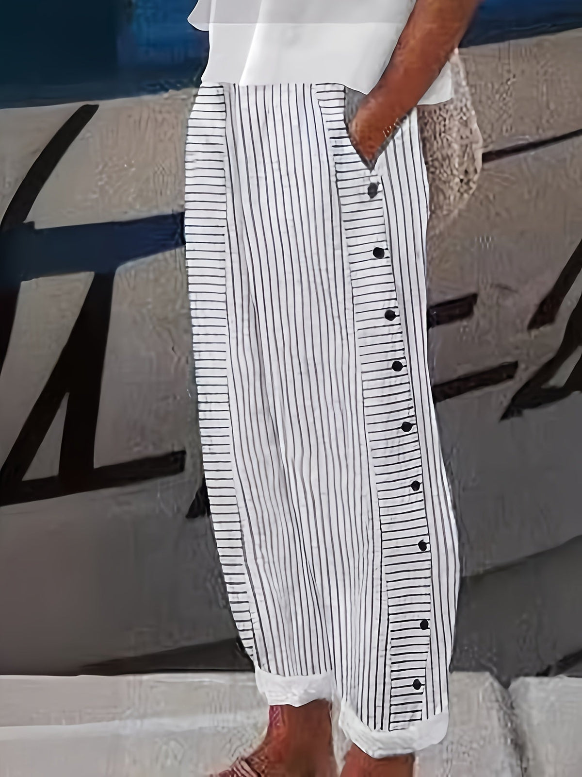 Pantalon droit décontracté à rayures pour femme – Style western classique, pantalon printemps-été avec poches pour un look quotidien ou chic décontracté