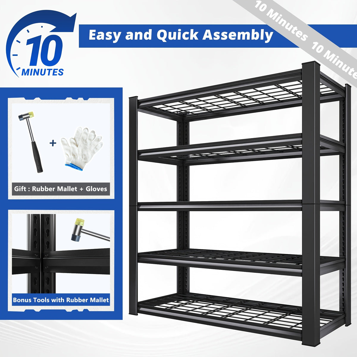 Étagère de rangement robuste en métal 72 pouces, 5 niveaux réglables, capacité de 3000 lb, en acier au carbone pour garage, sous-sol, entrepôt, garde-manger et bureau