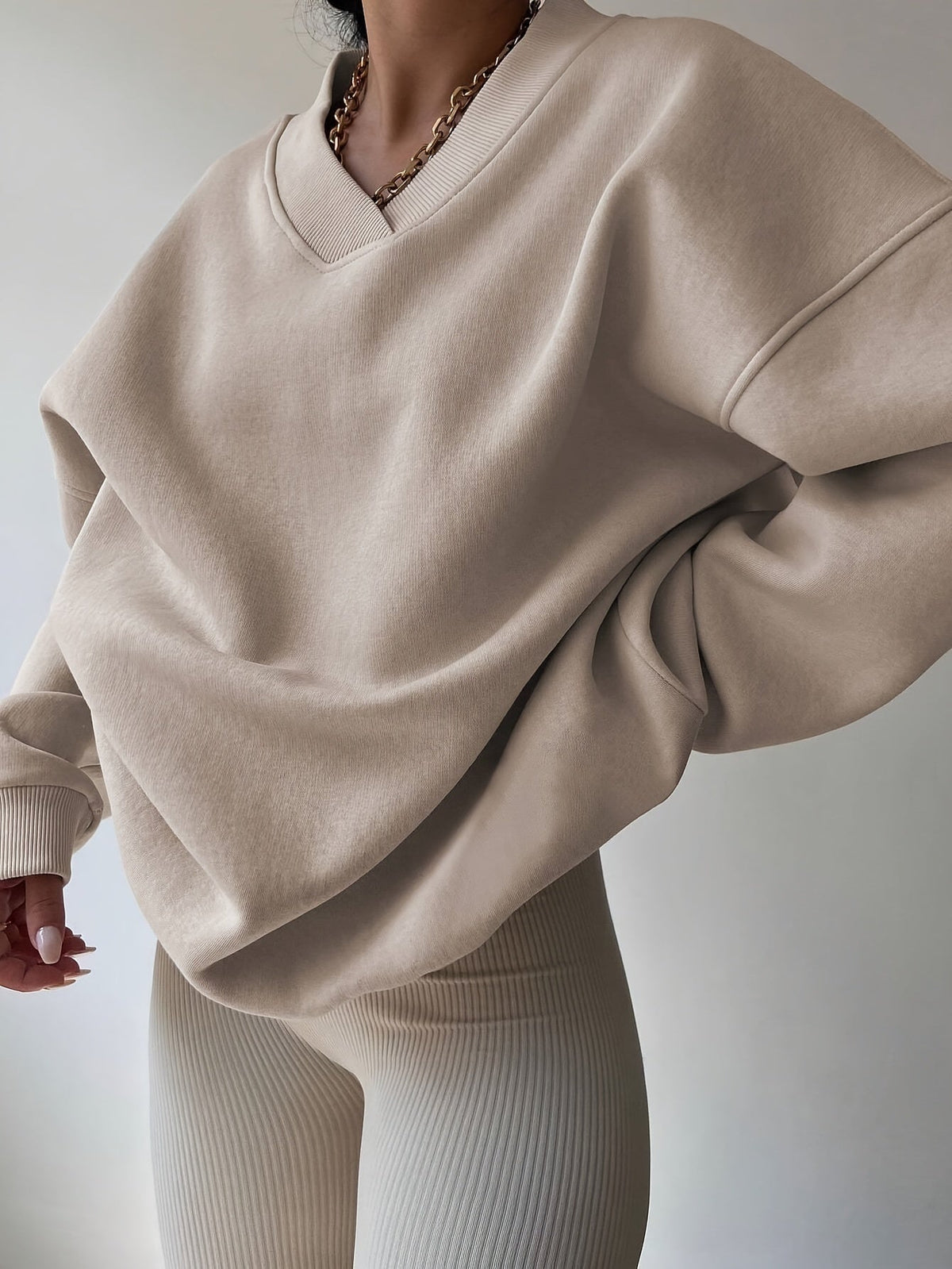 Sweat-shirt oversize à coupe ample pour femme – Pull à col large et épaules tombantes pour l'automne et l'hiver, haut décontracté et confortable