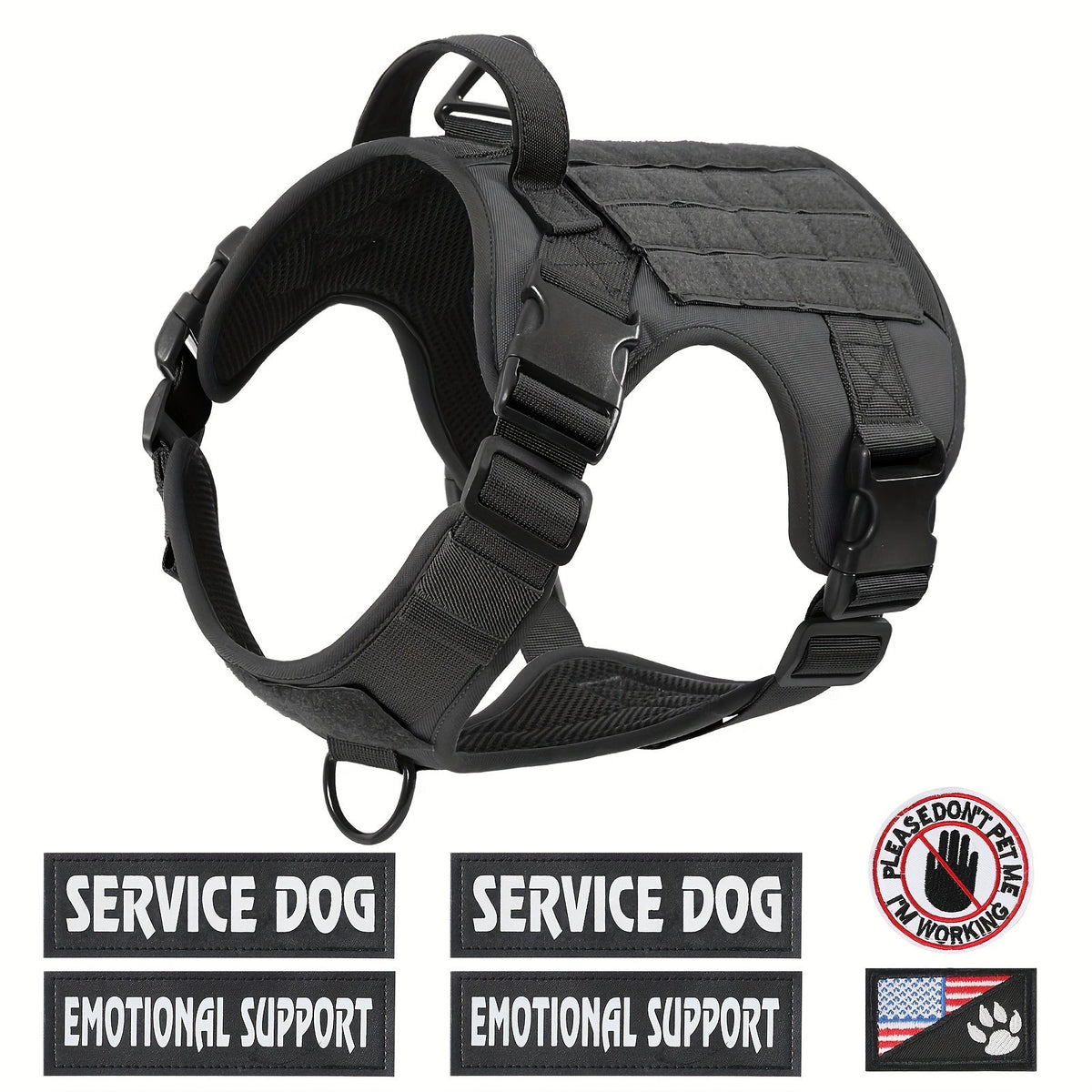 Harnais tactique pour chien – Gilet anti-traction style militaire pour animal de compagnie avec poignée de contrôle, ajustement sécurisé pour chiens actifs, motif uni, tailles S à XL, idéal pour le dressage, la randonnée et la marche