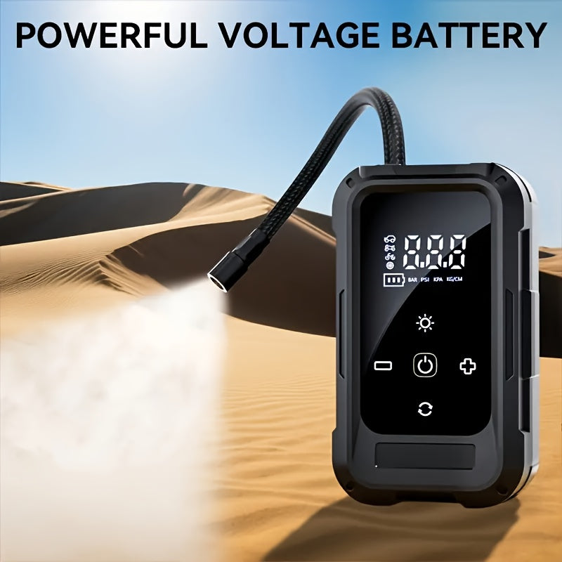 Gonfleur de pneus portable sans fil – Compresseur d'air intelligent sans fil avec manomètre numérique et lampe LED pour voitures, motos, vélos et ballons, recharge rapide Type-C