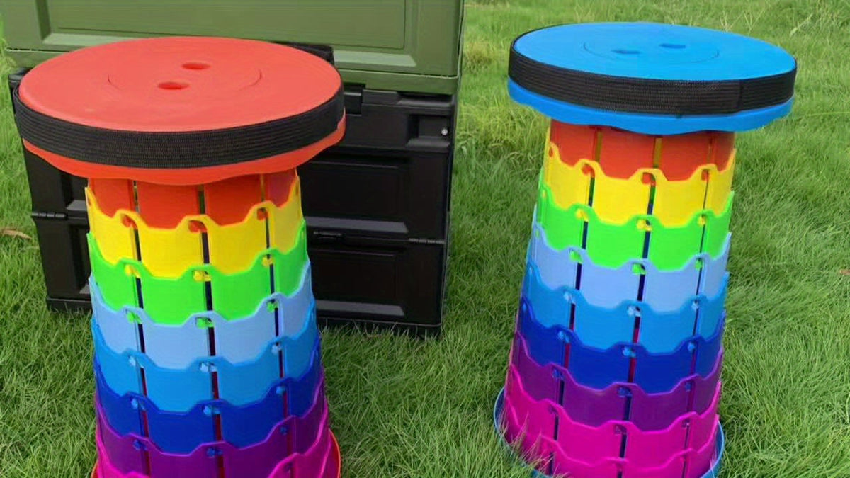 Lot de 2 tabourets pliants télescopiques – Capacité de 180 kg, tabouret de camping portable, rangement compact pour voyage, camping, randonnée, pêche et barbecue dans le jardin – Siège en plastique léger, cadeau pour homme