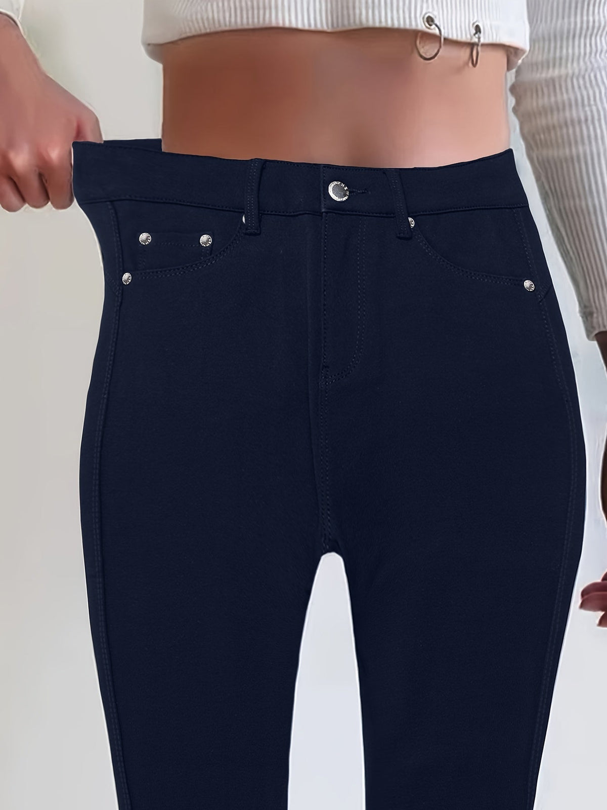 Jean skinny stretch taille haute pour femme, détail bouton en métal, style urbain, pantalon en jean coupe ajustée, 10 couleurs, S-XXL