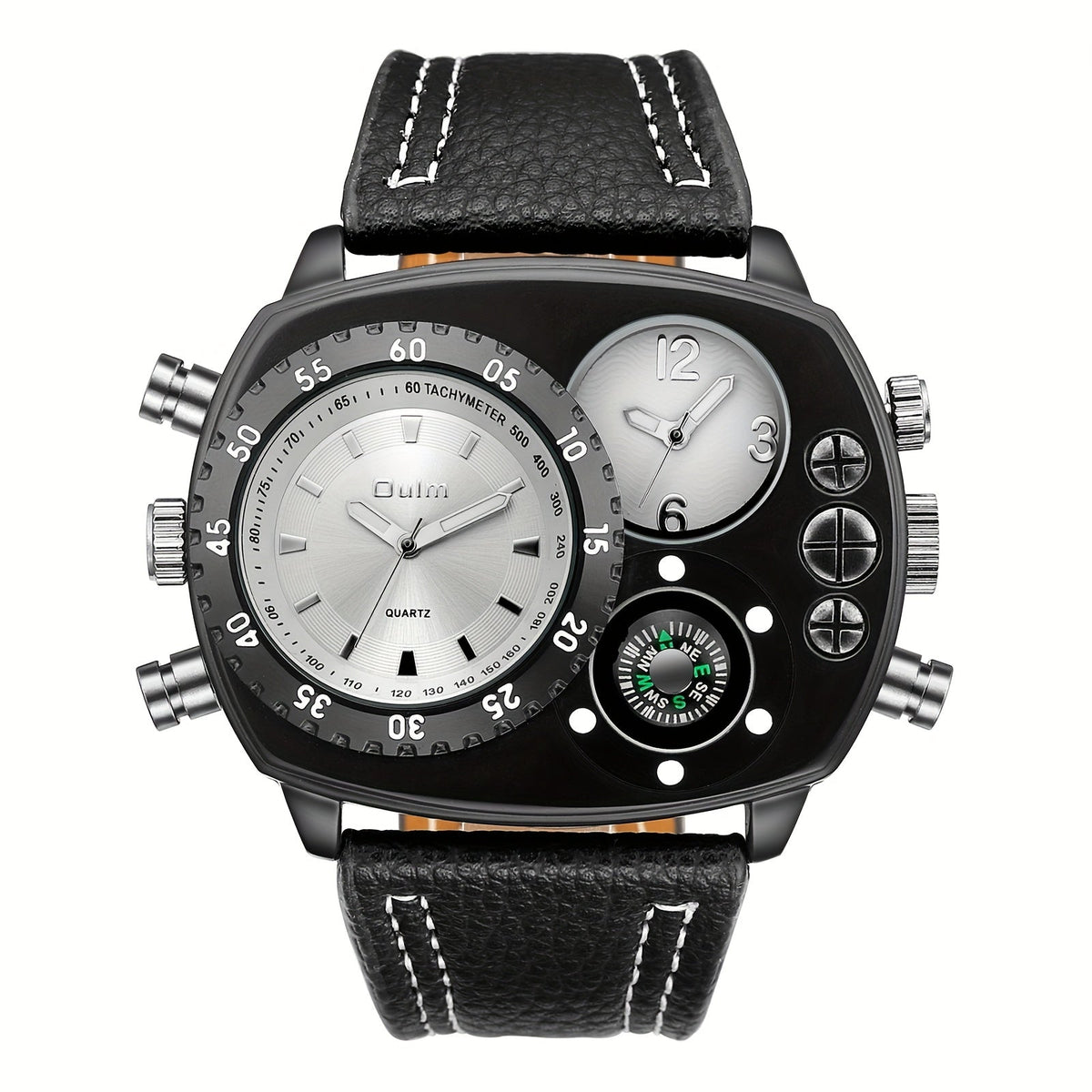 Montre à quartz pour homme à double fuseau horaire et grand cadran – Bracelet en similicuir, aiguilles lumineuses, boîtier en acier inoxydable, montre-bracelet sport décontractée pour homme, cadeau idéal