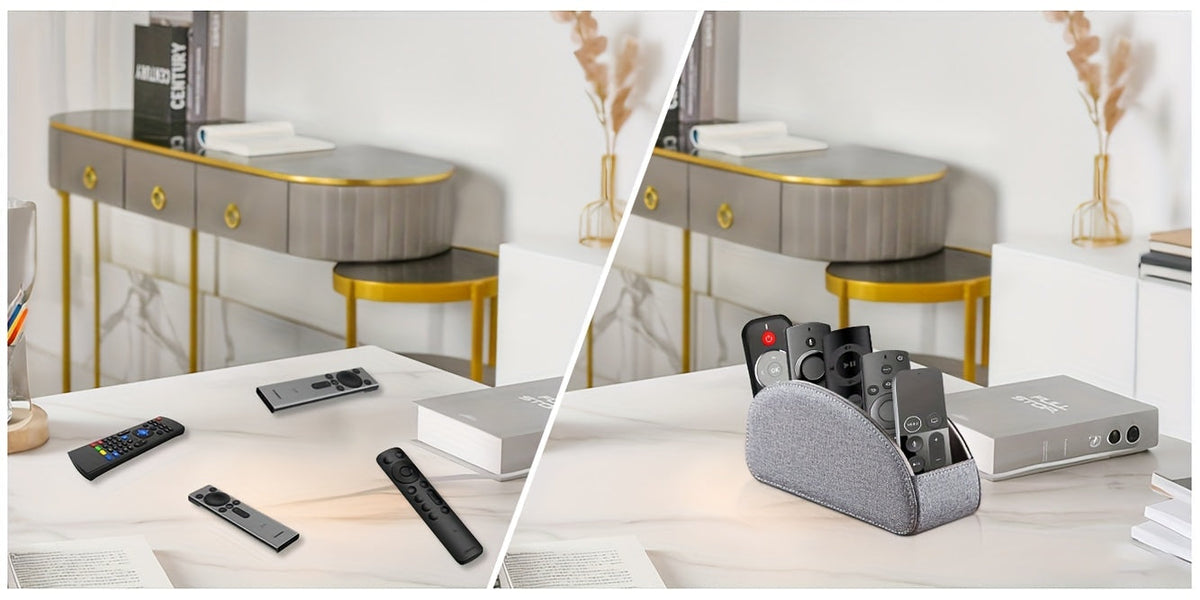 Support de télécommande à 5 compartiments, organisateur de bureau en similicuir pour salon, permet de ranger télécommandes TV, stylos, lunettes, pinceaux de maquillage, fournitures de bureau, boîte de rangement décorative pour la maison
