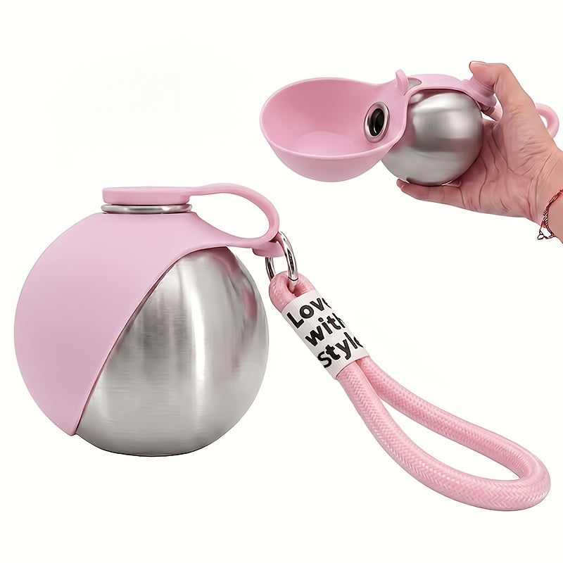 Gourde de voyage en acier inoxydable pour animaux – Bouteille étanche de 285 ml pour chiens et chats avec écuelle pliable pour la randonnée, la marche et le camping, acier 304, bleu et rose