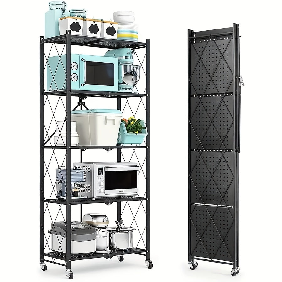 Étagère de rangement sur roulettes – Meuble de rangement mobile à 3, 4 ou 5 niveaux pour bureau et maison, organisateur à étages, montage facile – Noir et blanc