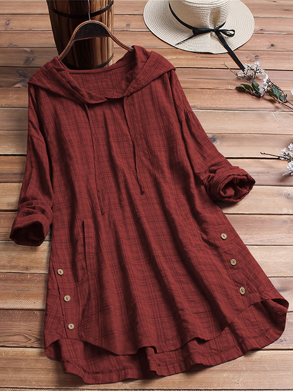 Chemise à capuche à carreaux pour femme à manches longues avec cordon de serrage | Blouse à ourlet asymétrique nouée à la taille, haut d'extérieur décontracté pour l'automne