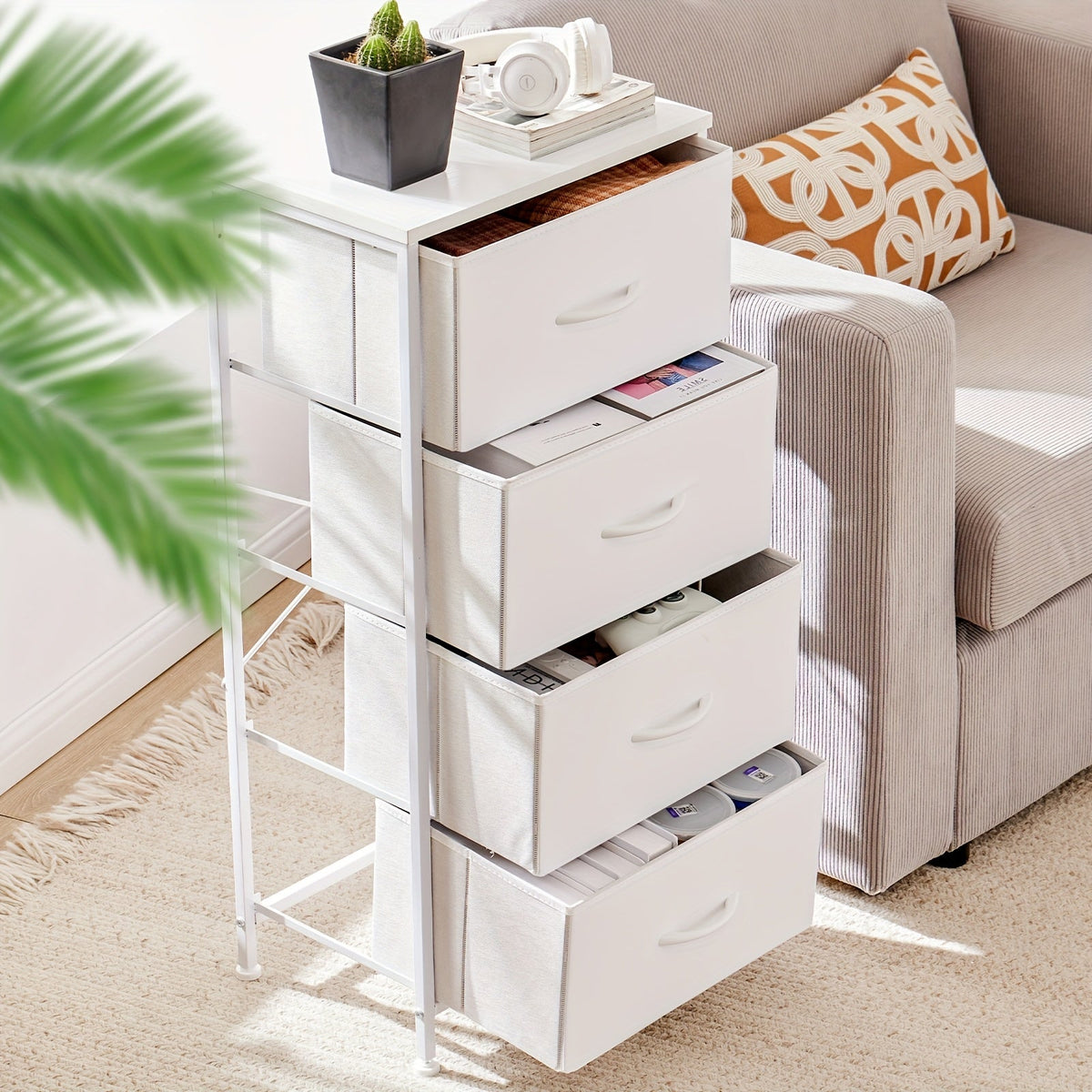 Meuble à tiroirs avec cadre en métal et dessus en bois massif – Organisateur de rangement pour bureau à domicile, 2 à 10 tiroirs, assemblage requis – Blanc, gris, noir, brun rustique – Caisson de rangement pour chambre, salon et bureau