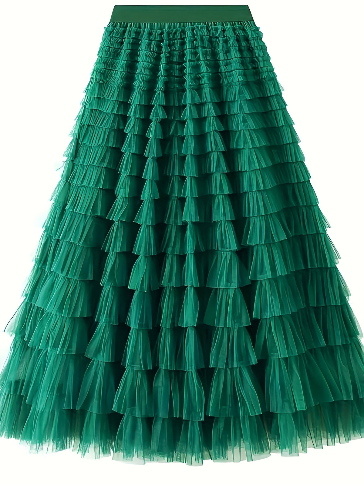 Women's Elegant Mesh Long Cake Skirt β A-Line Flared Hem Contrast Mesh Elastic Waist Maxi Skirt for Fall, Winter & Formal Occasions