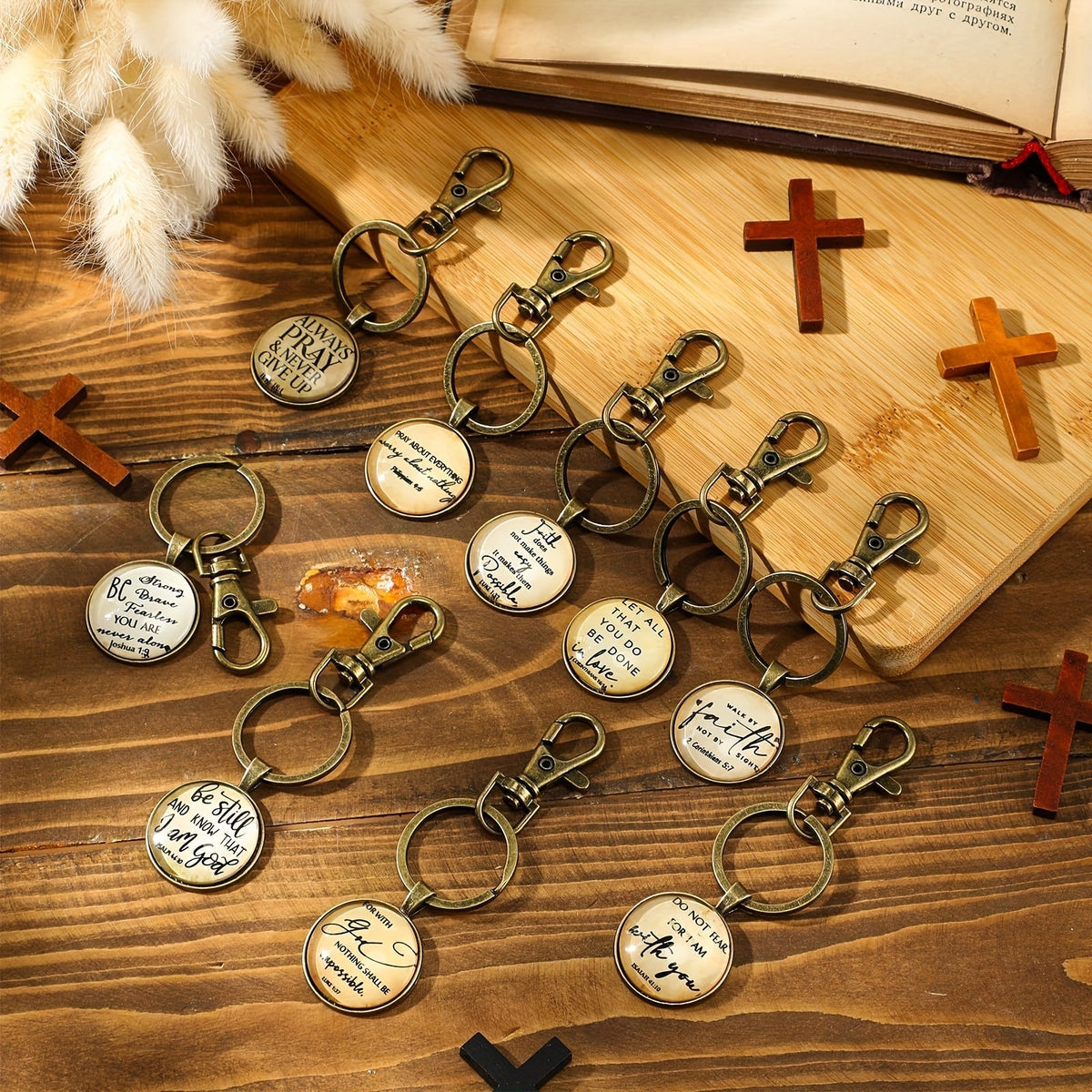 Lot de 18 porte-clés chrétiens en gros – Versets bibliques, citations inspirantes et porte-clés religieux, cadeaux basés sur la foi pour l'école du dimanche, pasteurs, événements religieux et baptêmes