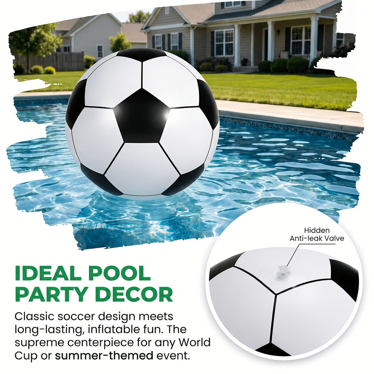 Ballon de football gonflable géant de 102 cm - Jouet d'extérieur extra large pour fêtes à la piscine, jeux de jardin, plage et aire de jeux, ballon de décoration de fête réutilisable pour enfants et adultes
