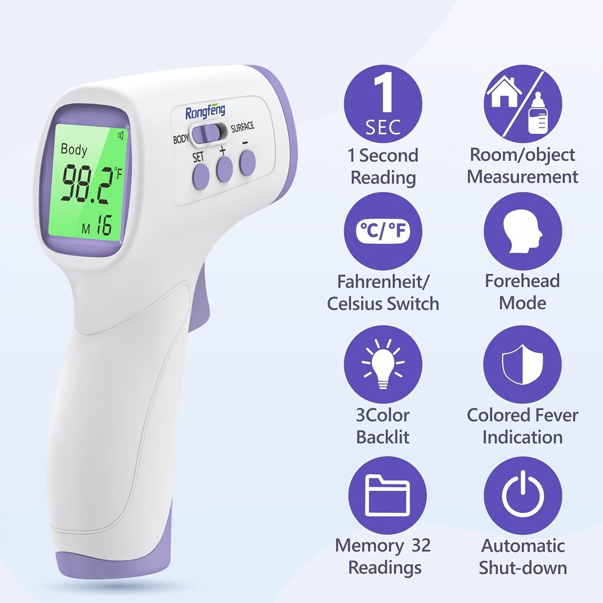 Thermomètre frontal sans contact pour adultes et enfants – Thermomètre infrarouge numérique avec alarme de fièvre, écran rétroéclairé 3 couleurs, 28 mémoires, résultats rapides et précis pour tous les âges