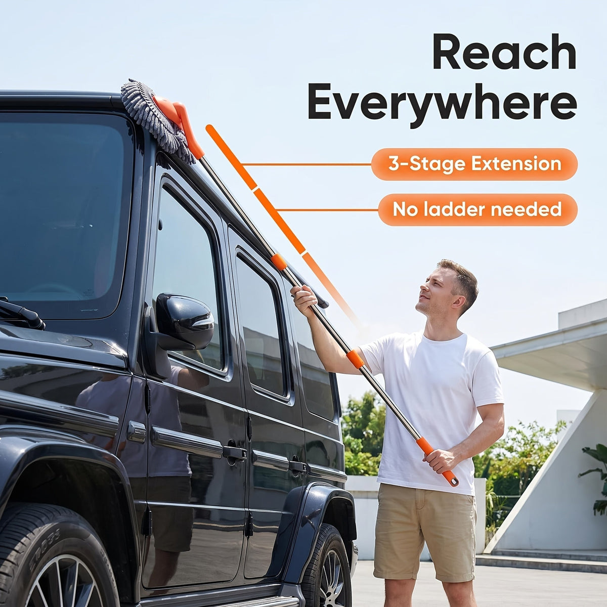 Ensemble balai et brosse de nettoyage pour voiture en microfibre réglable – Balai de lavage à manche télescopique pour voitures et camions, brosse en microfibre douce pour un nettoyage extérieur sans rayures, une brillance impeccable à chaque fois
