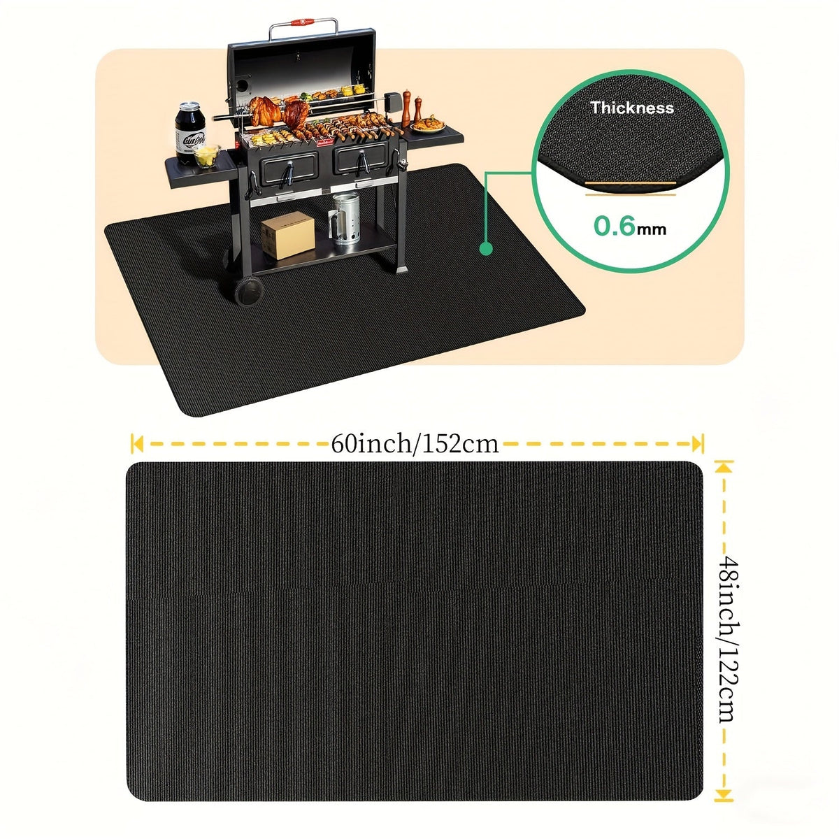 Tapis de barbecue et protection pour brasero – Protection de terrasse ignifugée et résistante à la chaleur double face, imperméable et résistante à l'huile, facile à nettoyer, 7 tailles pour barbecues d'extérieur, cheminées, braseros et fumoirs