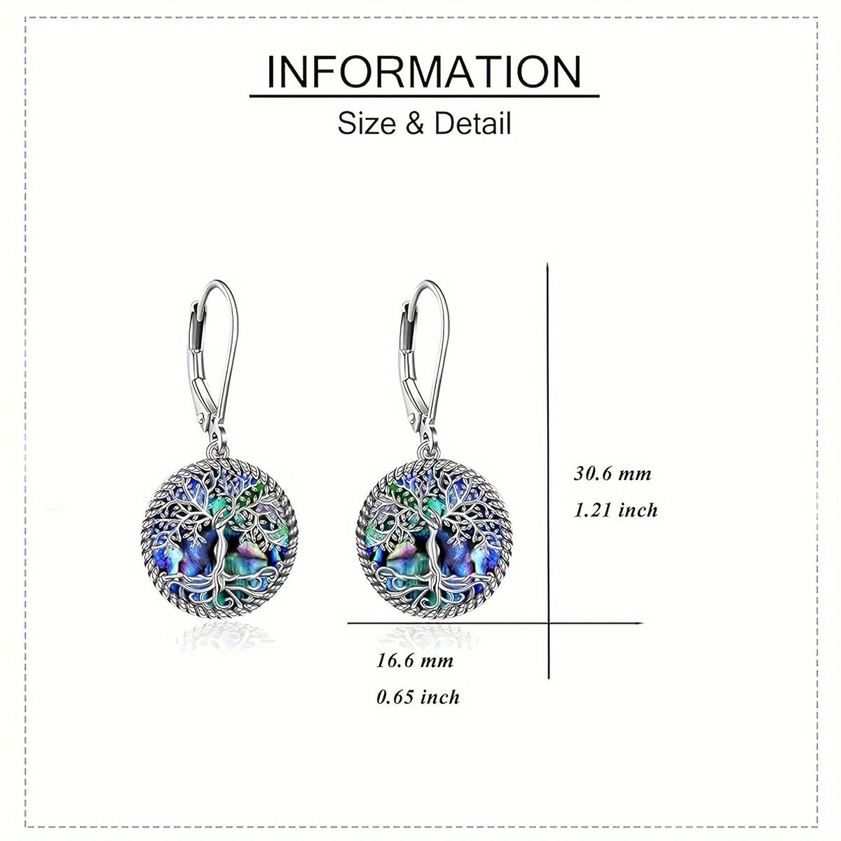 Boucles d'oreilles pendantes Arbre de vie en argent sterling 925 et nacre d'ormeau pour femme – Parure de bijoux spirituels bohèmes