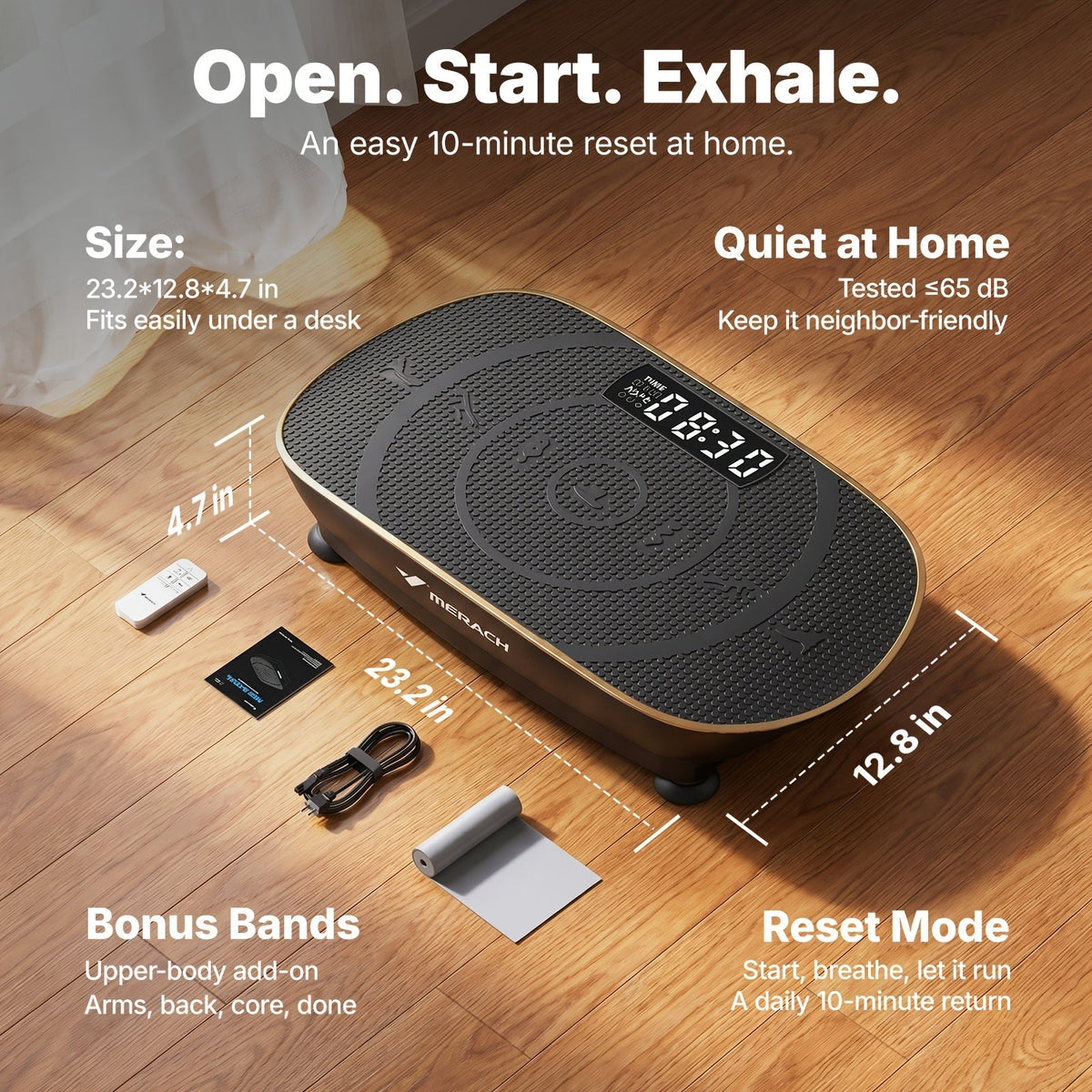 Plaque vibrante MERACH CV30 Pro, plateforme d'exercice corps complet à détection automatique avec haut-parleur Bluetooth, bandes de résistance, 10 niveaux de vitesse, écran LED, capacité de 150 à 200 kg – Appareil de fitness pour domicile