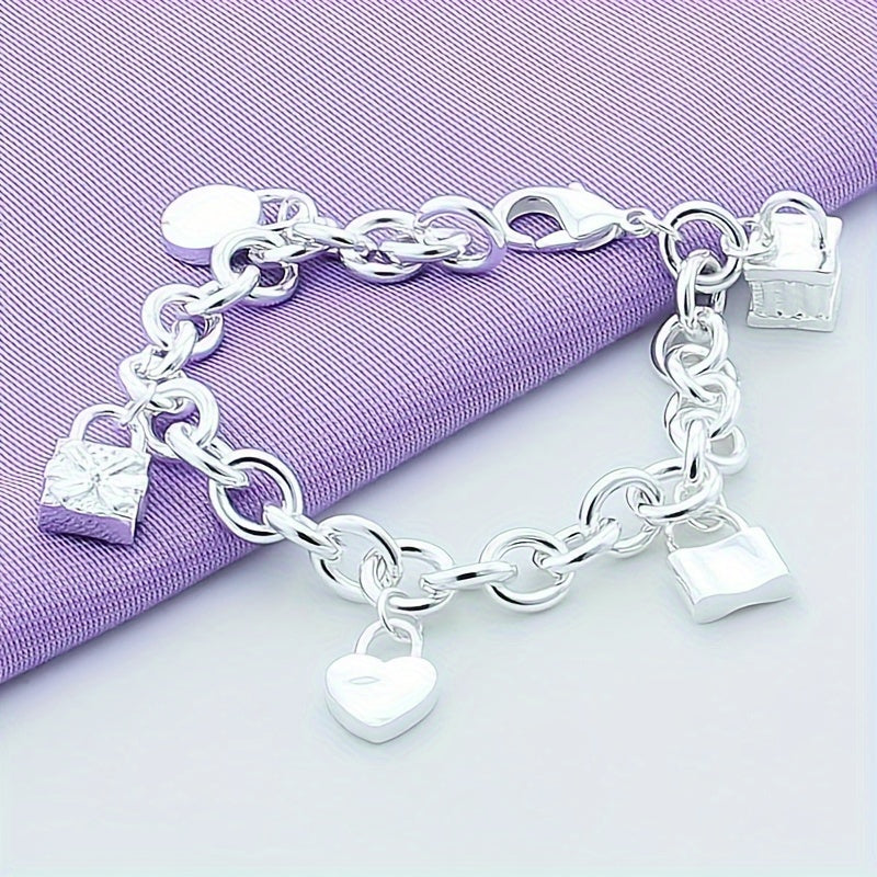 Bracelet avec pendentif en argent sterling 925 style coréen pour femme – Design tendance à maillons, hypoallergénique, 20 cm / 7,87 po, élégant au quotidien et cadeau idéal pour toutes les occasions
