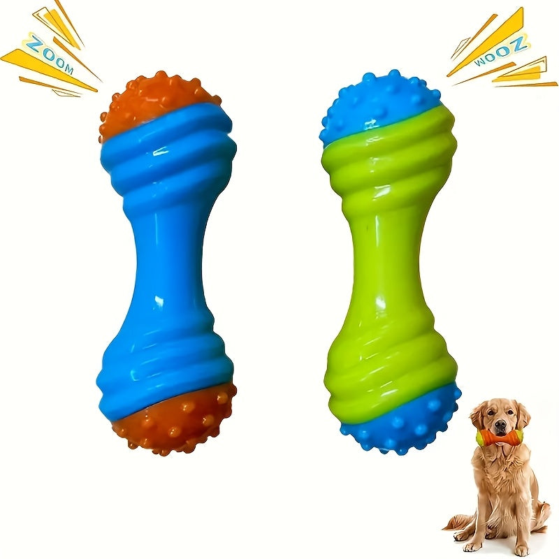 Jouet haltère sonore pour petits chiens - Jouet à mâcher interactif en TPR résistant aux morsures, favorise l'exercice et la santé dentaire, jouet de dentition pour chiot, couleur aléatoire, cadeau amusant pour animal de compagnie