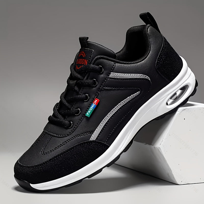 Baskets de mode pour hommes à lacets – Chaussures de course décontractées à semelle souple antidérapante, tige en polyuréthane, doublure confortable, légères pour les sports de plein air, la marche et le quotidien – Disponibles en bleu, noir et blanc