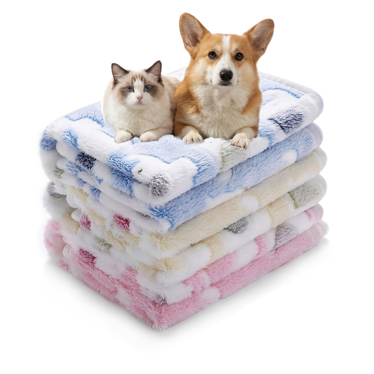 Lot de 3 couvertures en polaire pour chiens, chats et chiots – Plaid en flanelle super doux, duveteux et résistant, motifs pattes marron, rose et blanc, lavable en machine, serviette de séchage pour animaux incluse