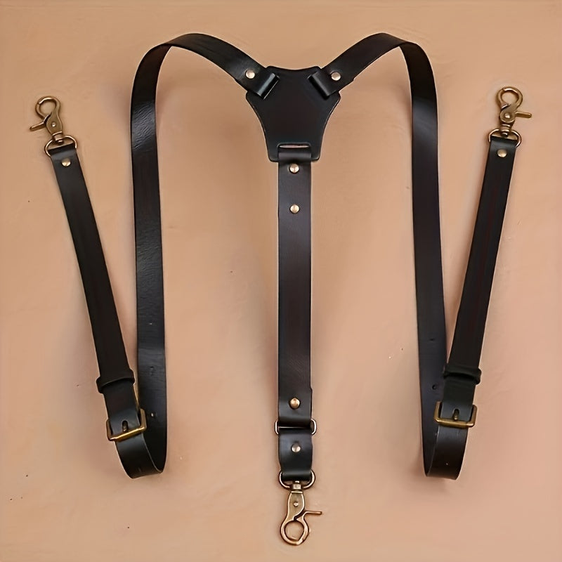 Bretelles en similicuir pour hommes - Bretelles rétro réglables en Y avec détails à rivets, élégantes bretelles vintage à clips pour le quotidien, les mariages et les fêtes, cadeau idéal pour lui
