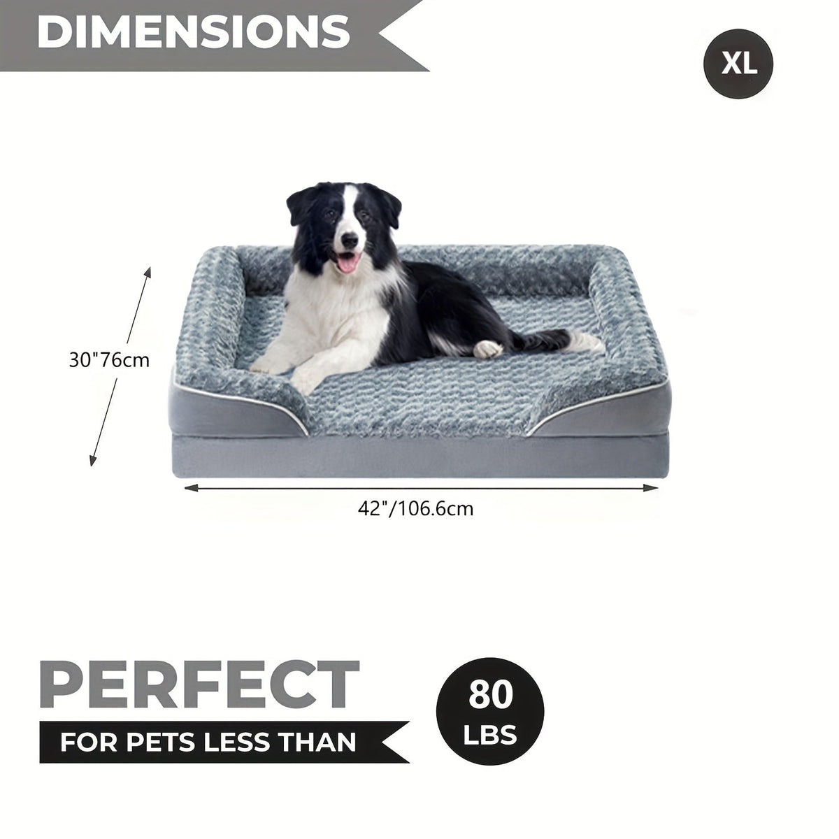Lit orthopédique pour chien extra large lavable – Canapé en mousse à mémoire de forme en forme de C avec housse amovible, fond antidérapant et rebord de soutien pour chiens de grande et très grande taille, gris