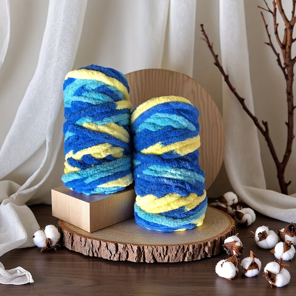 Fil chenille épais, 2 écheveaux de 500 g, laine pour tricot et crochet, rayé multicolore, polyester doux, extra épais, pelucheux, cadeau DIY pour femmes et hommes