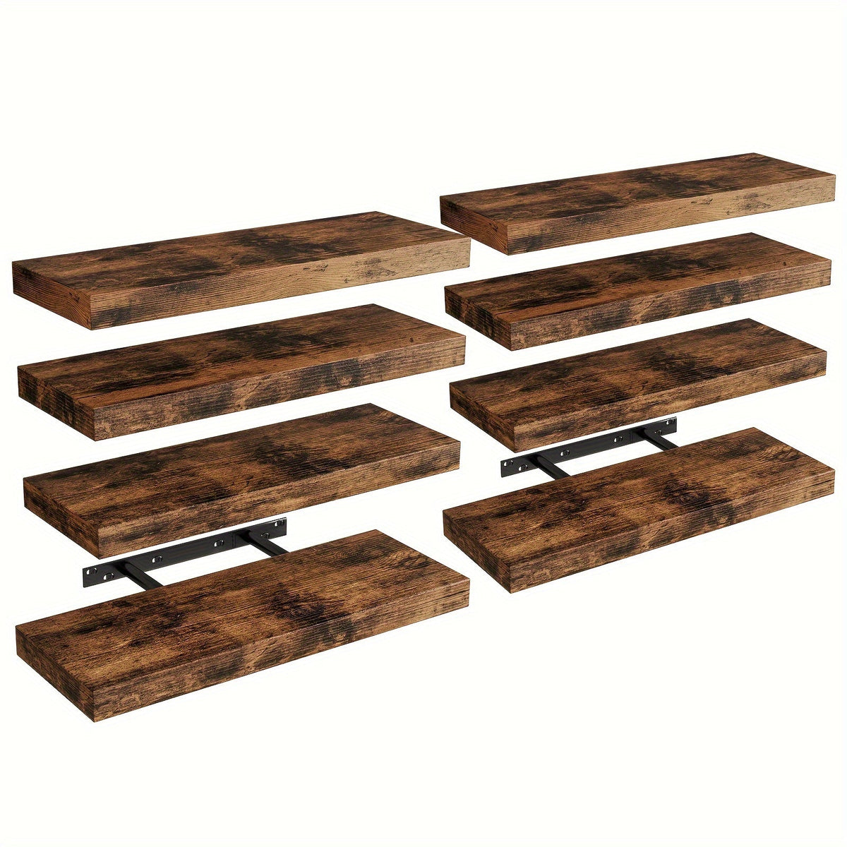 Étagères murales flottantes 15,8 pouces au fini rustique avec supports invisibles pour décoration murale et rangement – Lot de 4 ou 8 en noyer noir rustique