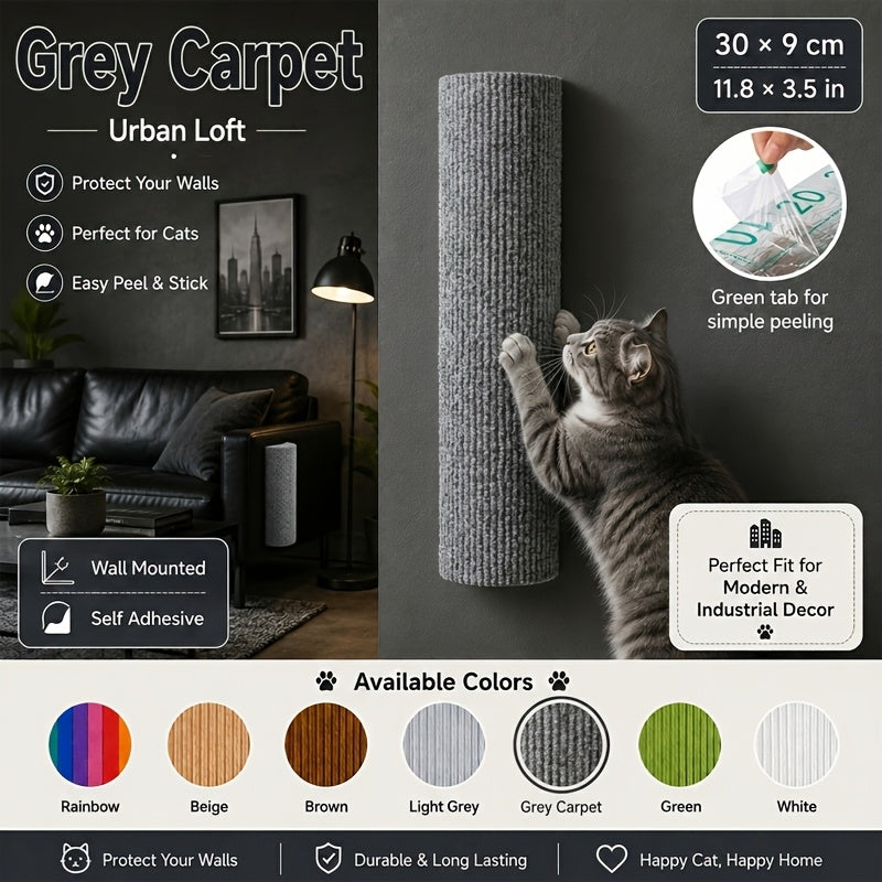 Poteau à griffer mural pour chat – Griffoir cylindrique en sisal autocollant, assemblage combiné horizontal et vertical, accessoire gain de place pour l'entretien des griffes des chats d'intérieur, 6 couleurs