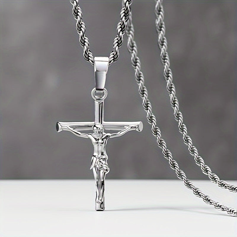 Collier croix en acier inoxydable pour hommes et femmes – Pendentif religieux unisexe délicat, léger (7 g), artisanat raffiné, cadeau idéal pour Noël, un anniversaire ou une confirmation, 55 cm / 22 po