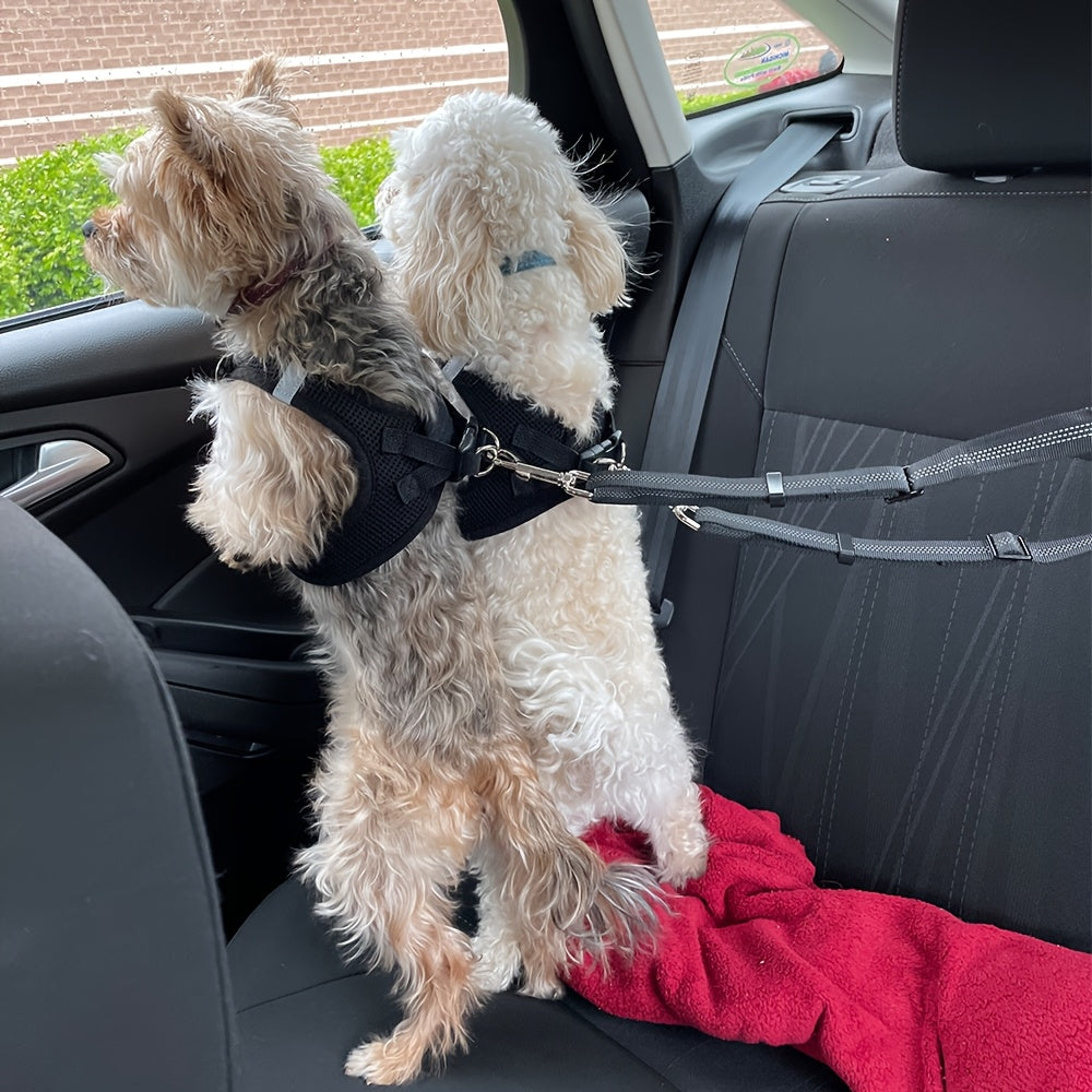 Double ceinture de sécurité pour 2 chiens, attache appuie-tête anti-enchevêtrement, laisse élastique réglable pour la sécurité des chiens de petite, moyenne et grande taille en voiture