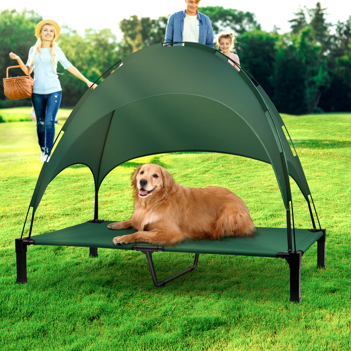 Elevated Dog Bed with Removable Canopy Shade Tent β Portable Raised Outdoor Cooling Pet Cot for Dogs & Cats, Breathable Mesh, Lightweight Foldable Design for Camping, Yard & Patio