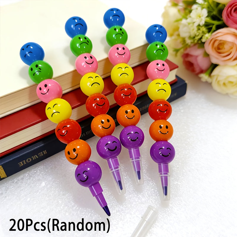 20 crayons à dessin Smiley pour enfants - Ensemble de crayons en forme de bonbon mignon pour élèves, fournitures de dessin pour enfants, cadeau de papeterie scolaire, souvenir de fête d'anniversaire, Noël ou Halloween, couleurs aléatoires