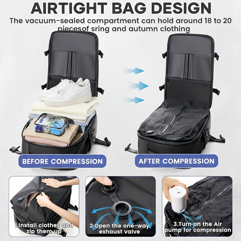 Sac à dos de voyage avec pompe à vide – Sac de transport pour ordinateur portable extensible, grande capacité, gain de place, en tissu Oxford pour hommes et femmes, randonnée, camping et voyage