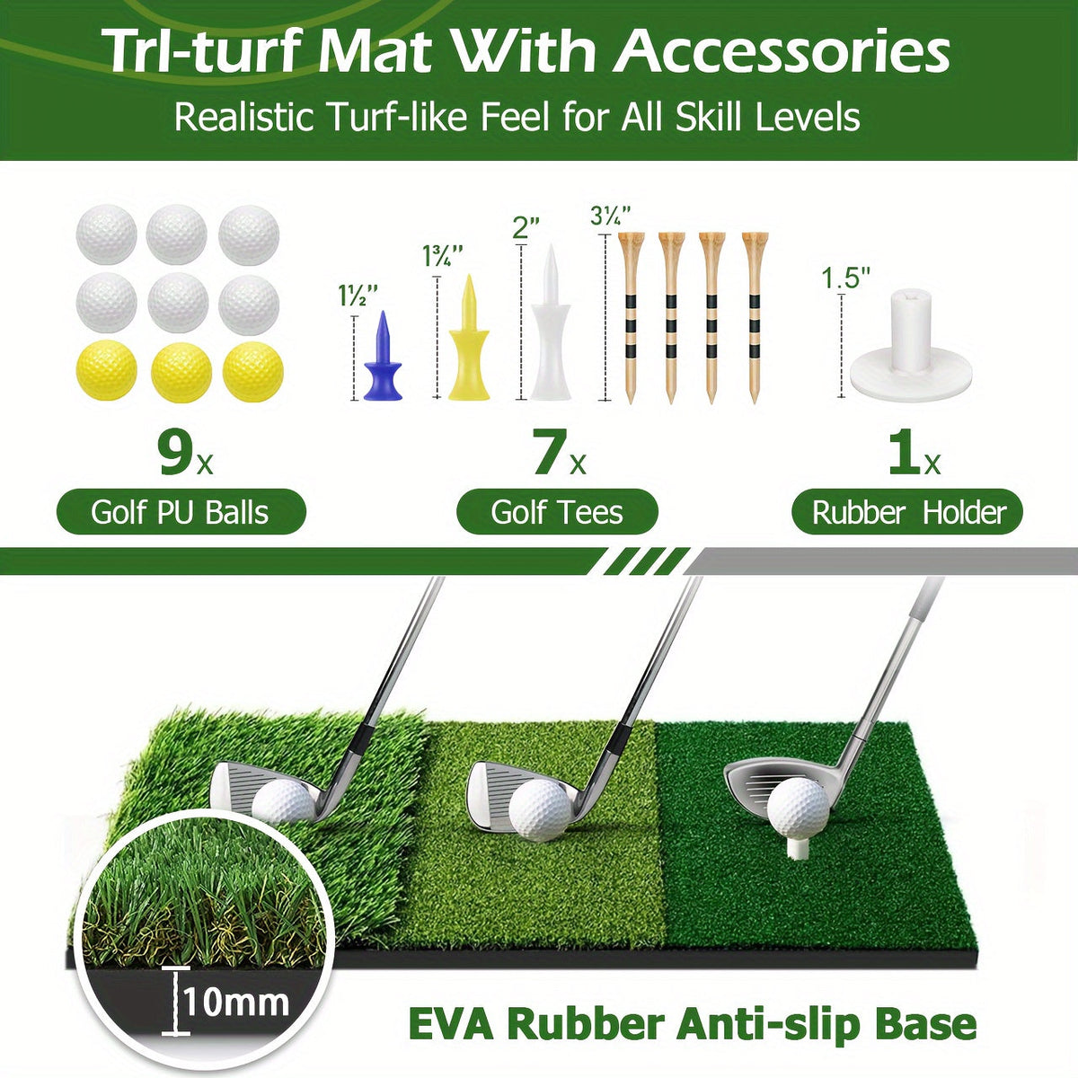 Filet de pratique de golf 10x7 pi avec tapis, balles, tees et sac de transport – Filet de frappe robuste pour jardin, sous-sol et usage intérieur/extérieur, équipement d'entraînement de golf, cadeau pour hommes et femmes