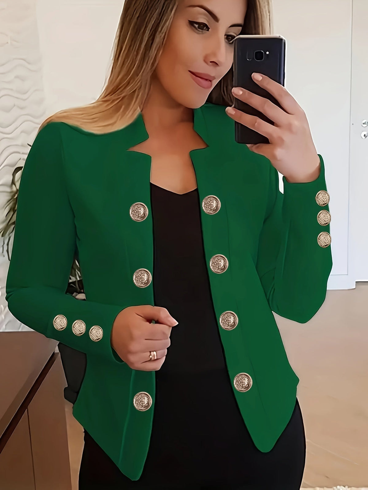 Veste cardigan femme à double boutonnage – Blazer à manches longues à revers, couleur unie, pour le printemps, l'automne et toutes les saisons