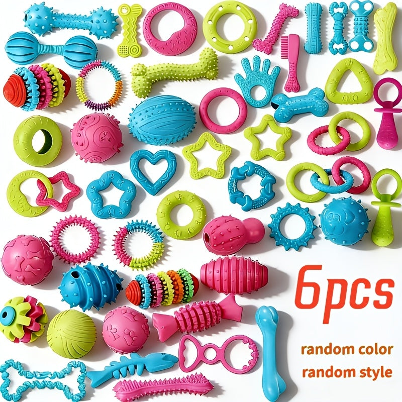 Ensemble de 6 jouets à mâcher pour chien - Jouets résistants aux morsures et à l'usure pour le nettoyage des dents et le lien affectif, jouets interactifs pour chiots et chiens adultes, styles assortis aléatoires