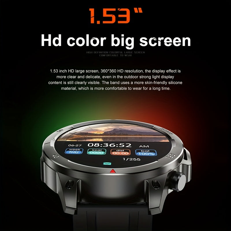 Montre connectée GPS pour homme – Écran HD 360×360, commande vocale IA, appels sans fil, NFC, boussole, éclairage LED, suivi de trajectoire, tracker de fitness pour sports de plein air, cadeau pour la fête des Pères