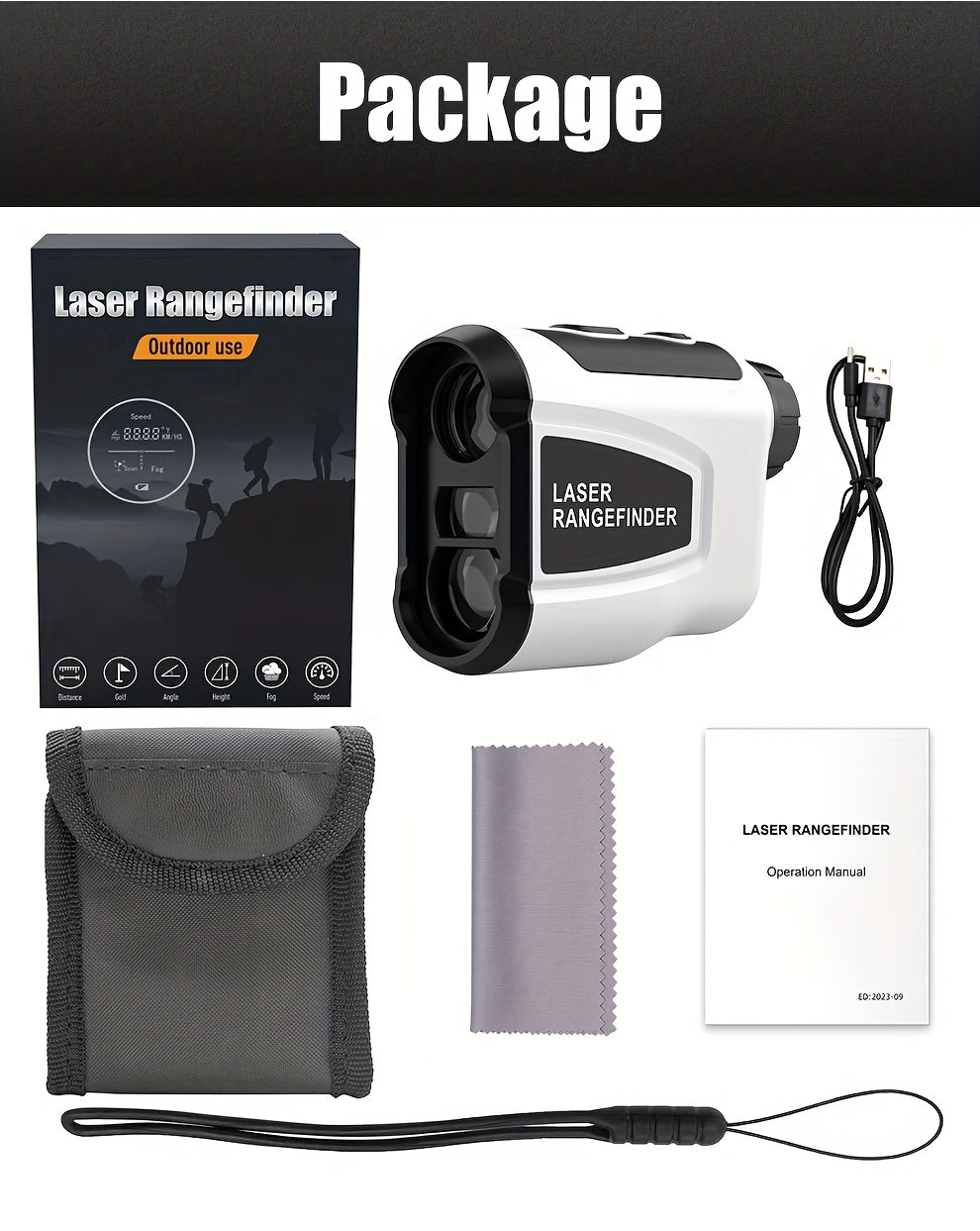 Télémètre laser de golf 1200 yards – Grossissement 6,5x, compensation de pente, verrouillage de drapeau HD, anti-vibration, rechargeable par USB, télémètre de golf haute précision à positionnement rapide, design élégant blanc