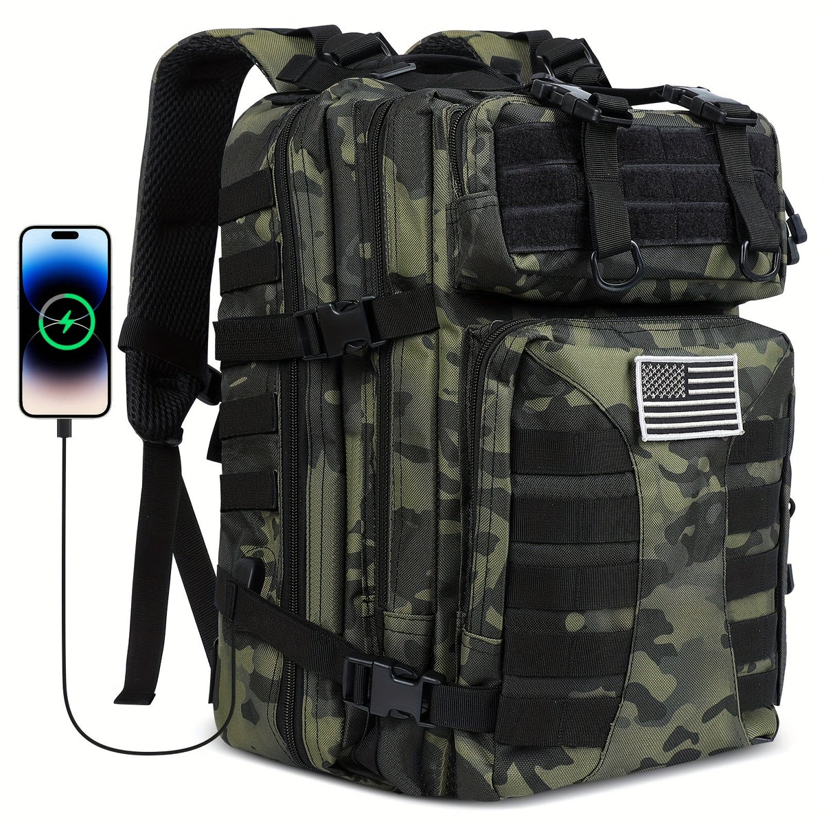 Sac à dos tactique unisexe haute capacité 50L – Sac militaire MOLLE pour le camping, la pêche, la chasse, la randonnée et les voyages – 13 options de couleurs incluant des variantes avec sac à main et sac de rangement