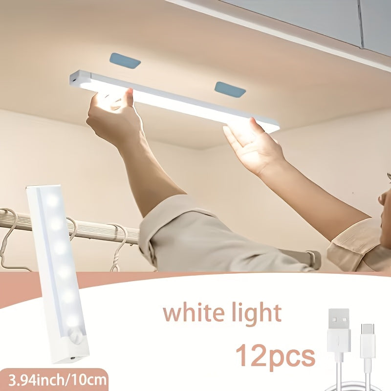 Lampes d'armoire à détecteur de mouvement LED rechargeables par USB, 6, 9, 12 pièces, veilleuse sans fil, 3 modes réglables pour chambre, escalier, cuisine, placard, sous armoire, lecture au chevet, couloir, éclairage domestique