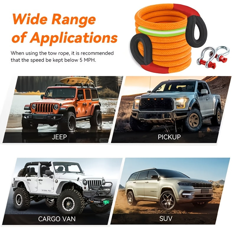 Corde de récupération cinétique 22 tonnes 48501 lbs – Corde de remorquage en nylon robuste avec manilles et sac de rangement pour camion, SUV, UTV, VTT, sauvetage d'urgence tout-terrain