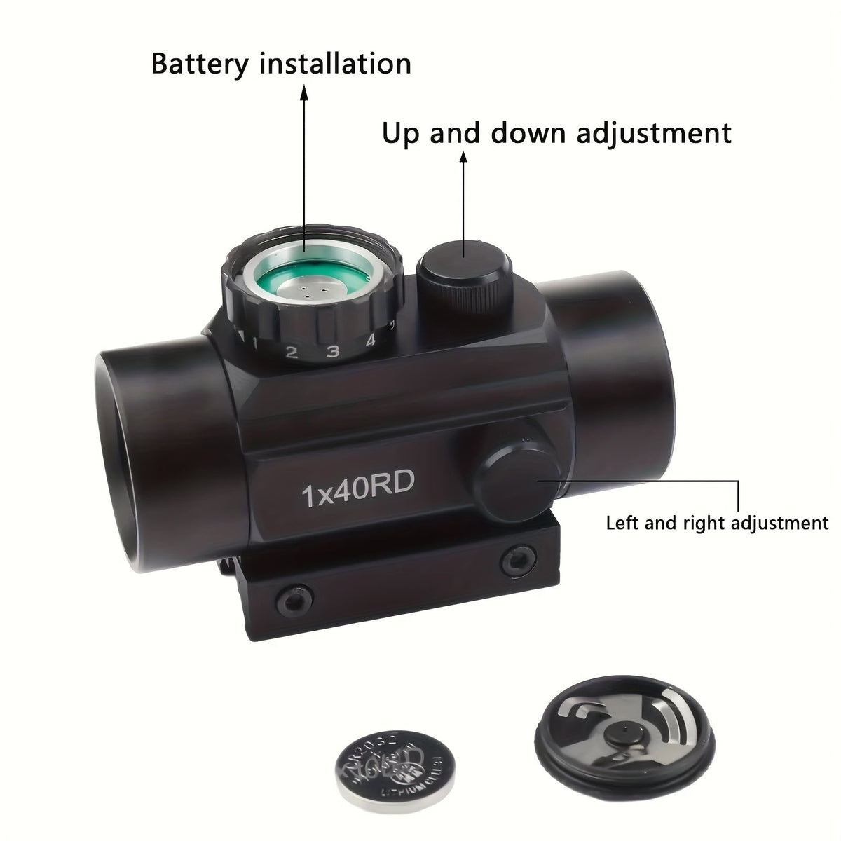 Viseur point rouge et vert tactique 1x40mm – Optique réflectrice en alliage d'aluminium, compatible rail Picatinny/Weaver 20mm et rail en queue d'aronde 11mm – pour la chasse, le tir et usage tactique
