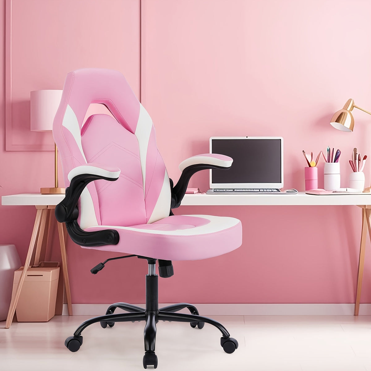 Chaise de gaming ergonomique avec repose-pieds et soutien lombaire – Fauteuil d'ordinateur esport style course, accoudoirs fixes, dossier inclinable réglable, chaise de bureau pour adultes
