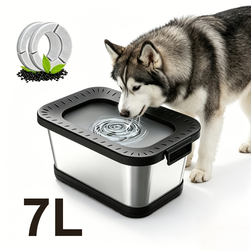 Gamelle pour chien en acier inoxydable de 7 L, anti-éclaboussures et anti-déversement, distributeur d'eau lente pour buveurs désordonnés, bol pour animal de compagnie robuste pour intérieur et extérieur – Grande capacité