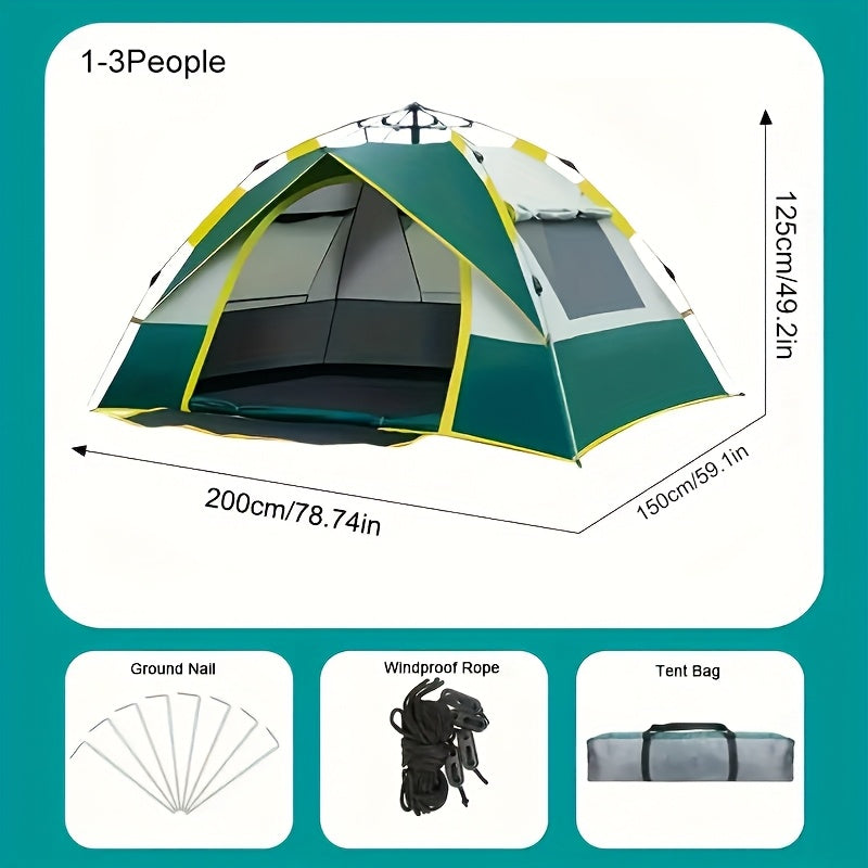 Tente de camping automatique à déploiement instantané pour 1 à 3 ou 3 à 4 personnes – Tente toutes saisons coupe-vent et légère avec doubles portes et fenêtres en maille pour le camping, la randonnée, la chasse, les voyages et les abris extérieurs