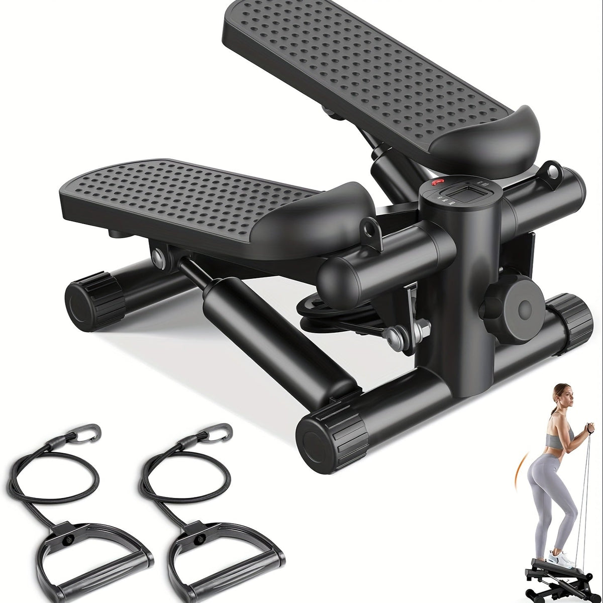 Mini stepper d'exercice avec bandes de résistance, appareil de fitness compact à mouvement rotatif pour entraînement complet, capacité de 136 kg, équipement de gym à domicile portable pour la perte de poids et le cardio - Noir, argent, orange, bleu