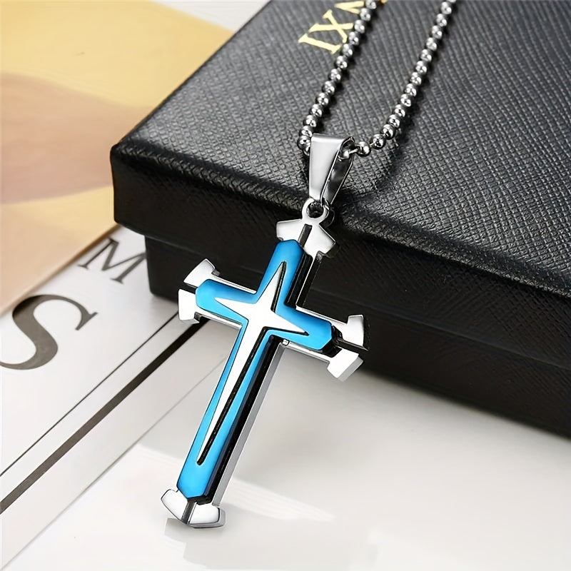Ensemble de 4 colliers croix pour homme – Bijoux avec pendentif croix de chevalier en acier inoxydable 316L, colliers religieux gothiques résistants au ternissement pour homme, cadeau tendance pour lui, style quotidien et streetwear
