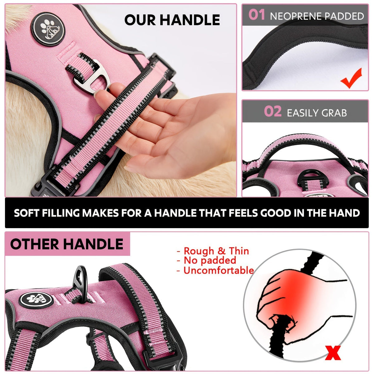Ensemble harnais anti-traction pour chien avec laisse rétractable, ceinture de sécurité et collier – Harnais gilet entièrement réfléchissant, réglable et respirant avec poignée pour petits et grands chiens, tailles XS–XL